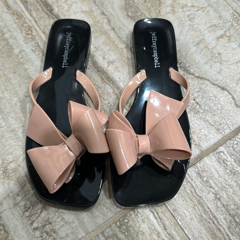 Jeffrey Campbell Blush Pink Jelly Bow Flip Flops Sandals Shoes Size 8